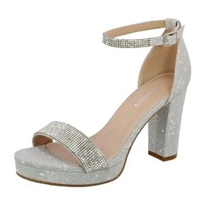 Sparkling Silver Block Heel Sandals